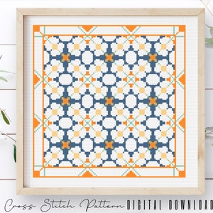 Modern Cross Stitch Pattern, Counted Cross Stitch Sampler, Tile Embroidery, Mosaic Cross Stitch, Colorful Cross Stitch, Digital Download PDF