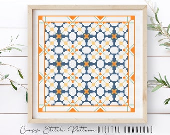 Motif de point de croix pour carreaux modernes : broderie mosaïque colorée (téléchargement numérique au format PDF)