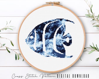 Ocean Waves Fish Cross Stitch Pattern: Beach Embroidery (Digital Download PDF)