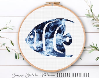 Cross Stitch Fish Pattern, Ocean Waves Counted Cross Stitch Sampler, Beach Embroidery, Home Decor, DIY Gift, Digital Download PDF