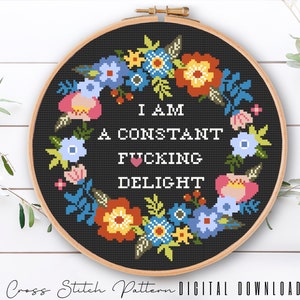 Floral Sassy Cross Stitch Pattern, Feminist Cross Stitch, Subversive Counted Cross Stitch, Funny Embroidery Design, Digital Download PDF