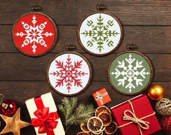 Snowflake Cross Stitch Pattern: Set of 4 Christmas Ornaments (Digital Download)