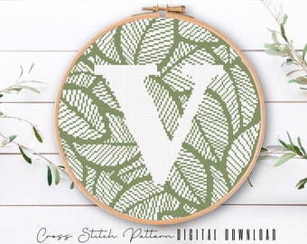 Letter V Cross Stitch Pattern: Modern Alphabet Monogram (Digital Download PDF)