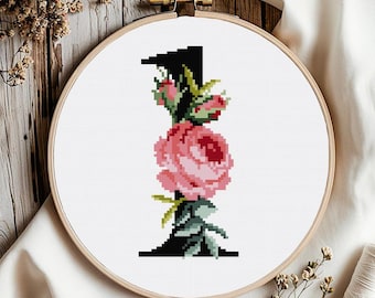 Floral Number 1 Cross Stitch Pattern: Flower Monogram (Digital Download PDF)