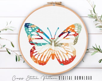 Butterfly Cross Stitch Pattern: Modern Floral Embroidery (Digital Download)