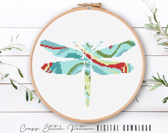 Dragonfly Cross Stitch Pattern, Animal Silhouette Counted Cross Stitch Sampler, Modern Dragonfly Embroidery Pattern, Digital Download PDF