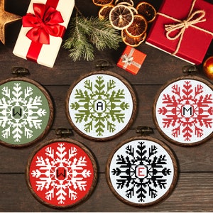 Modern Christmas Ornament Cross Stitch Pattern, Snowflake Counted Cross Stitch Sampler, Easy Personalized Gift, Digital Download PDF