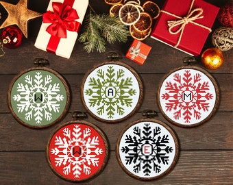 Modern Christmas Ornament Cross Stitch Pattern, Snowflake Counted Cross Stitch Sampler, Easy Personalized Gift, Digital Download PDF