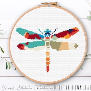 Dragonfly Cross Stitch Pattern, Animal Silhouette Counted Cross Stitch Sampler, Modern Dragonfly Embroidery Pattern, Digital Download PDF