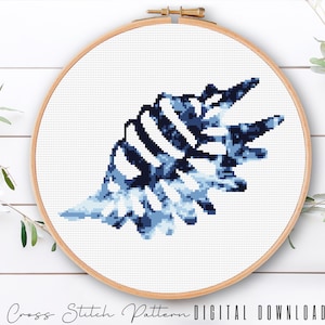 Patrón de punto de cruz de concha de mar, muestra de punto de cruz contada de olas del océano, bordado de playa, bricolaje de decoración del hogar, arte de aro, descarga digital PDF