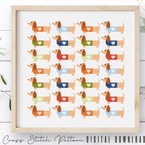 Weiner Dog Cross Stitch Pattern: Modern Dog Embroidery (PDF)