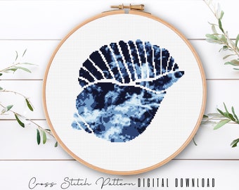 Modern Sea Shell Cross Stitch Pattern, Ocean Waves Counted Cross Stitch Sampler, Beach Embroidery, Hoop Art, Home Decor, Digital Download