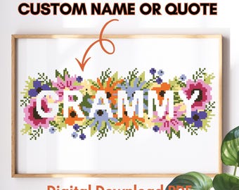 Personalized Cross Stitch Pattern PDF, Custom Name or Quote Cross Stitch Chart, Floral Made to Order Digital Pattern