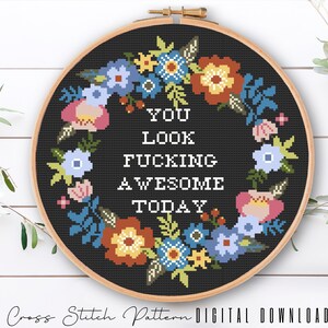 Funny Cross Stitch Pattern, Floral Sassy Cross Stitch, Feminist Counted Cross Stitch pattern, Funny Embroidery design, Digital Download PDF