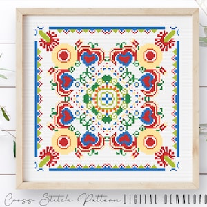 Modern Cross Stitch Pattern, Counted Cross Stitch Sampler, Tile Embroidery, Mosaic Cross Stitch, Colorful Cross Stitch, Digital Download PDF