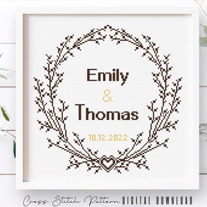 Wedding Cross Stitch Pattern: Personalized Anniversary Sampler (Digital Download PDF)