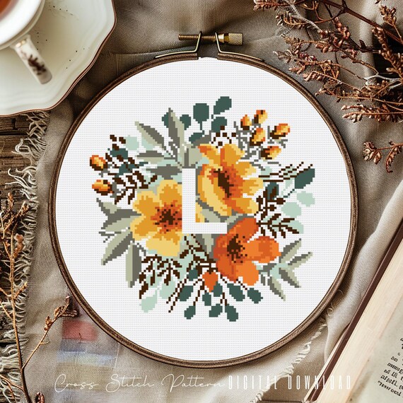 Cross Stitch Monogram Floral