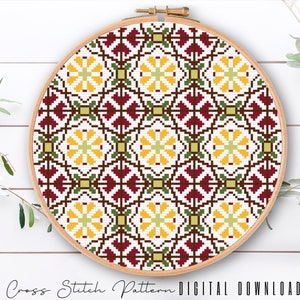 Modern Cross Stitch Pattern, Counted Cross Stitch Sampler, Tile Embroidery, Mosaic Cross Stitch, Colorful Cross Stitch, Digital Download PDF