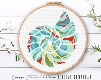 Modern Sea Life Cross Stitch Pattern, Sea Shell Cross Stitch, Ocean Counted Cross Stitch Sampler, Beach Embroidery, Digital Download PDF