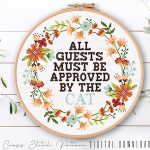 Funny Cross Stitch Pattern, Cat Mom Counted Cross Stitch, Floral Cross Stitch, Funny Embroidery Pattern, Home Decor, Digital Download PDF