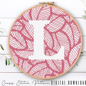 Letter L, Cross Stitch Alphabet Pattern, Modern Monogram, Counted Cross Stitch Sampler, Initial Embroidery, Hoop Art, Digital Download PDF