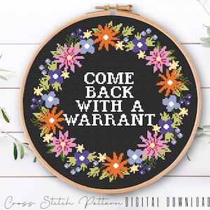 Floral Sassy Cross Stitch Pattern: Feminist Embroidery (Digital Download PDF)