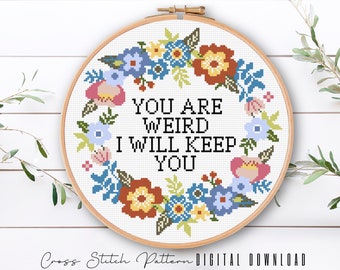 Funny Floral Cross Stitch Pattern: Sassy Embroidery Hoop Art (PDF)