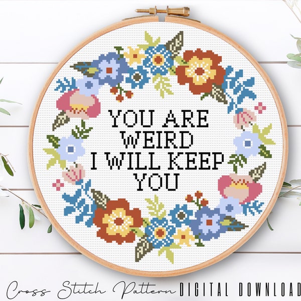 Funny Cross Stitch Pattern, Floral Sassy Counted Cross Stitch, Funny Embroidery Design, Modern Cross Stitch, Hoop Art, Digital Download PDF