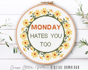 Funny Floral Cross Stitch Pattern: Sassy Feminist Embroidery (Digital Download PDF)