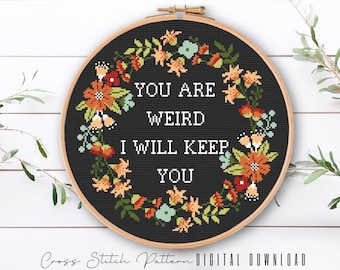 Funny Floral Cross Stitch Pattern: Sassy Embroidery Hoop Art (Digital Download PDF)