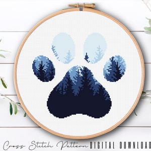 Motif de point de croix de patte de chien, échantillonneur de point de croix compté Silhouette, point de croix de paysage moderne, broderie de chien, PDF en téléchargement numérique