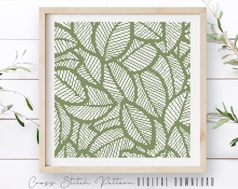 Modern Floral Cross Stitch Pattern, Cross Stitch Leaves, Flower Embroidery, Easy Counted Cross Stitch Sampler, Hoop Art, Digital Download