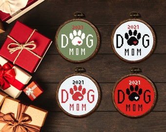 Dog Mom Christmas Ornament Cross Stitch Pattern, Holiday Counted Cross Stitch Sampler, Cadeau personnalisé facile, Téléchargement numérique PDF
