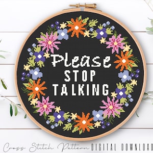 Floral Sassy Cross Stitch Pattern: Feminist Embroidery (Digital Download PDF)