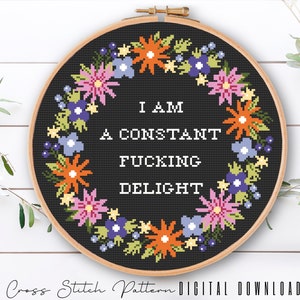Floral Sassy Cross Stitch Pattern, Feminist Cross Stitch, Subversive Counted Cross Stitch, Funny Embroidery Design, Digital Download PDF
