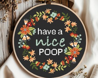 Floral Sassy Cross Stitch Pattern: Funny Bathroom Embroidery (Digital Download PDF)