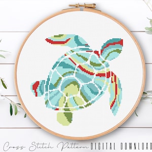 Sea Turtle Cross Stitch Pattern: Modern Ocean Embroidery (Digital Download)