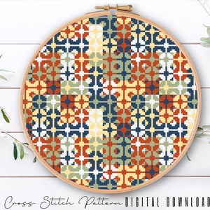Modern Cross Stitch Pattern, Counted Cross Stitch Sampler, Tile Embroidery, Mosaic Cross Stitch, Colorful Cross Stitch, Digital Download PDF