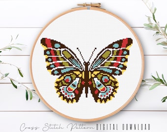 Butterfly Cross Stitch Pattern: Modern Floral Embroidery (Digital Download)