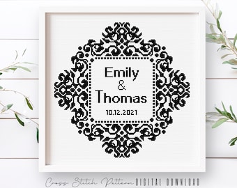 Personalized Wedding Cross Stitch Pattern: Anniversary Engagement Gift (Digital Download PDF)