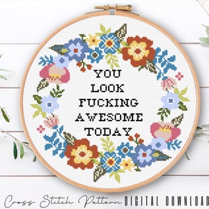 Funny Cross Stitch Pattern, Floral Sassy Cross Stitch, Feminist Counted Cross Stitch pattern, Funny Embroidery design, Digital Download PDF