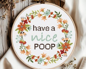 Floral Sassy Cross Stitch Pattern: Funny Bathroom Embroidery (Digital Download PDF)