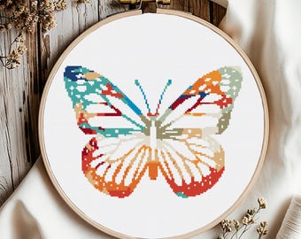 Butterfly Cross Stitch Pattern: Modern Floral Embroidery (Digital Download)
