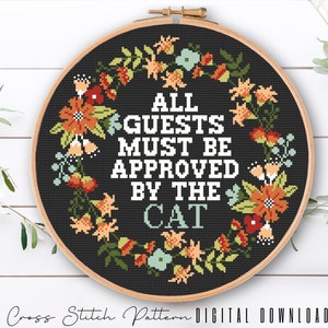 Funny Cross Stitch Pattern, Cat Mom Counted Cross Stitch, Floral Cross Stitch, Funny Embroidery Pattern, Home Decor, Digital Download PDF