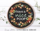 Floral Sassy Cross Stitch Pattern: Funny Bathroom Embroidery (Digital Download PDF)