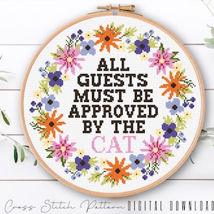 Funny Cross Stitch Pattern, Cat Mom Counted Cross Stitch, Floral Cross Stitch, Funny Embroidery Pattern, Home Decor, Digital Download PDF