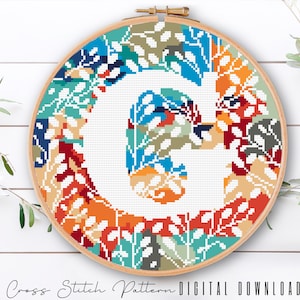 Letter G Cross Stitch Pattern: Modern Floral Monogram (Digital Download PDF)