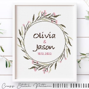 Wedding Cross Stitch Pattern: Personalized Anniversary Sampler (Digital Download PDF)
