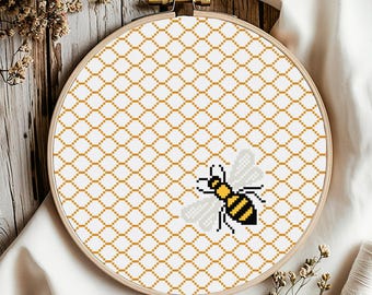 Bee Cross Stitch Pattern: Modern Honeycomb Sampler (Digital Download PDF)