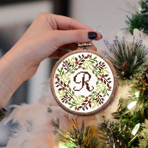 Christmas Ornament Cross Stitch Pattern, Alphabet Counted Cross Stitch Sampler, Personalized Ornament DIY, Holiday Decor, Digital Download